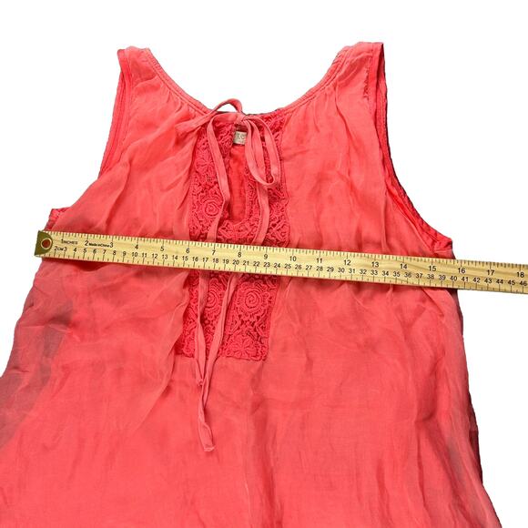 Keysha Women S Pink crochet embellished 100% silk tank top Floral Flowy Layered - Picture 4 of 6